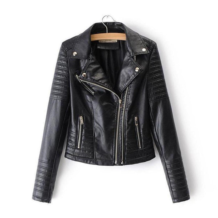 Drune | Asymmetrische Reißverschluss Schwarze PU-Leder Bikerjacke