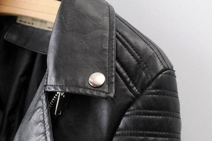 Drune | Asymmetrische Reißverschluss Schwarze PU-Leder Bikerjacke