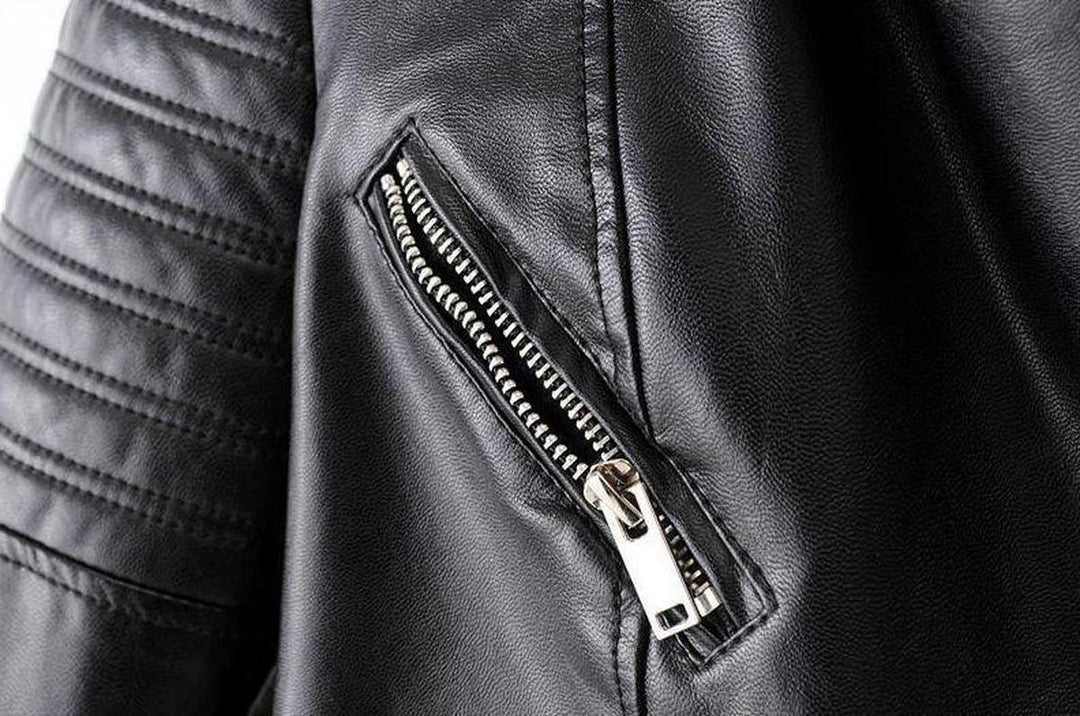 Drune | Asymmetrische Reißverschluss Schwarze PU-Leder Bikerjacke