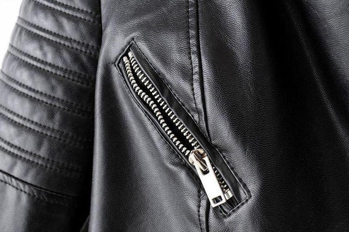 Drune | Asymmetrische Reißverschluss Schwarze PU-Leder Bikerjacke