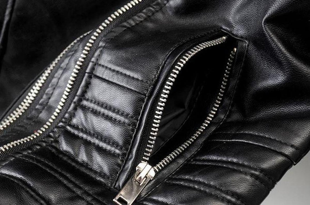 Drune | Asymmetrische Reißverschluss Schwarze PU-Leder Bikerjacke