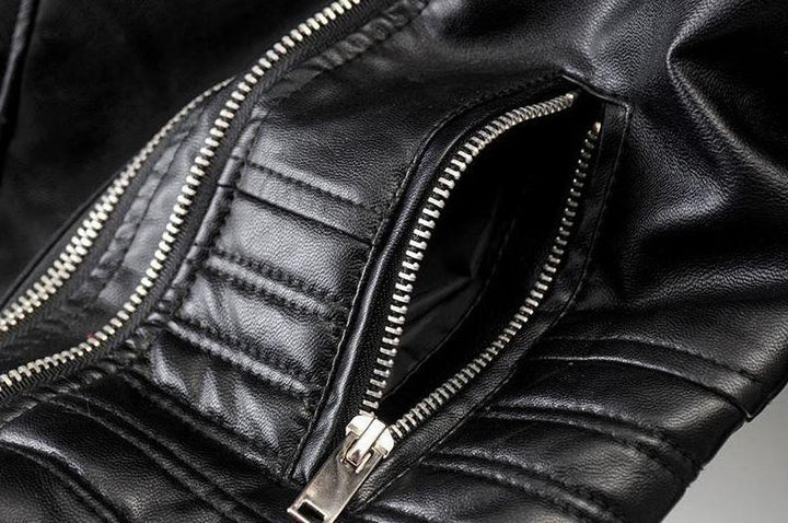 Drune | Asymmetrische Reißverschluss Schwarze PU-Leder Bikerjacke