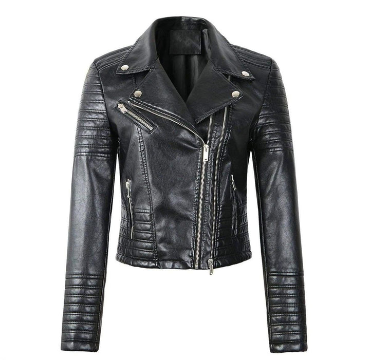 Drune | Asymmetrische Reißverschluss Schwarze PU-Leder Bikerjacke