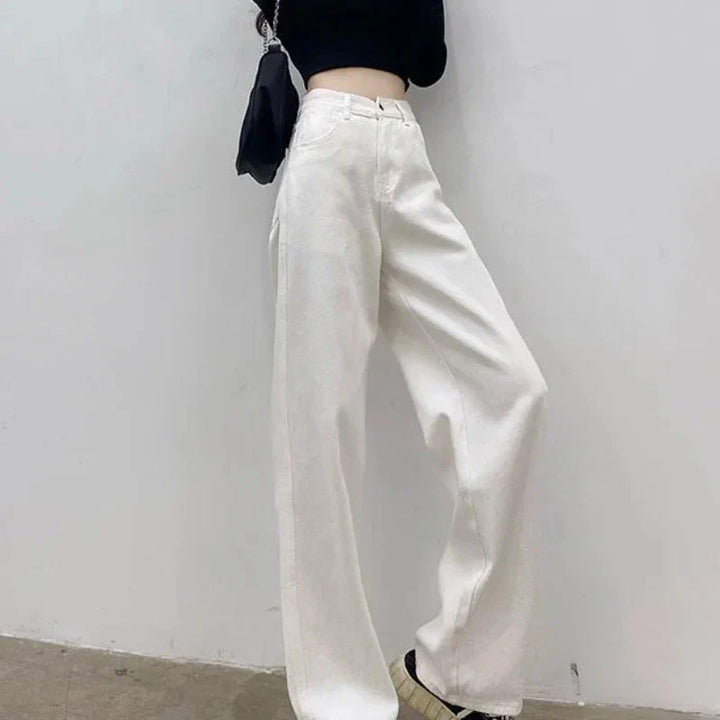 Drune | Herbst Frühling Jeans Frauen Denim Hosen Vintage Gerade Hosen Mode Female Weiße Schwarze Einfarbige Lockere Entspannte Weite Bein Hosen