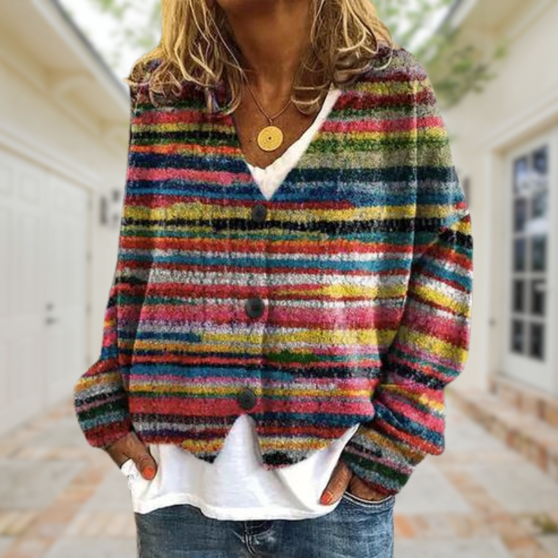 Drune | Modische, bedruckte Strickjacke mit V-Ausschnitt und Knöpfen
