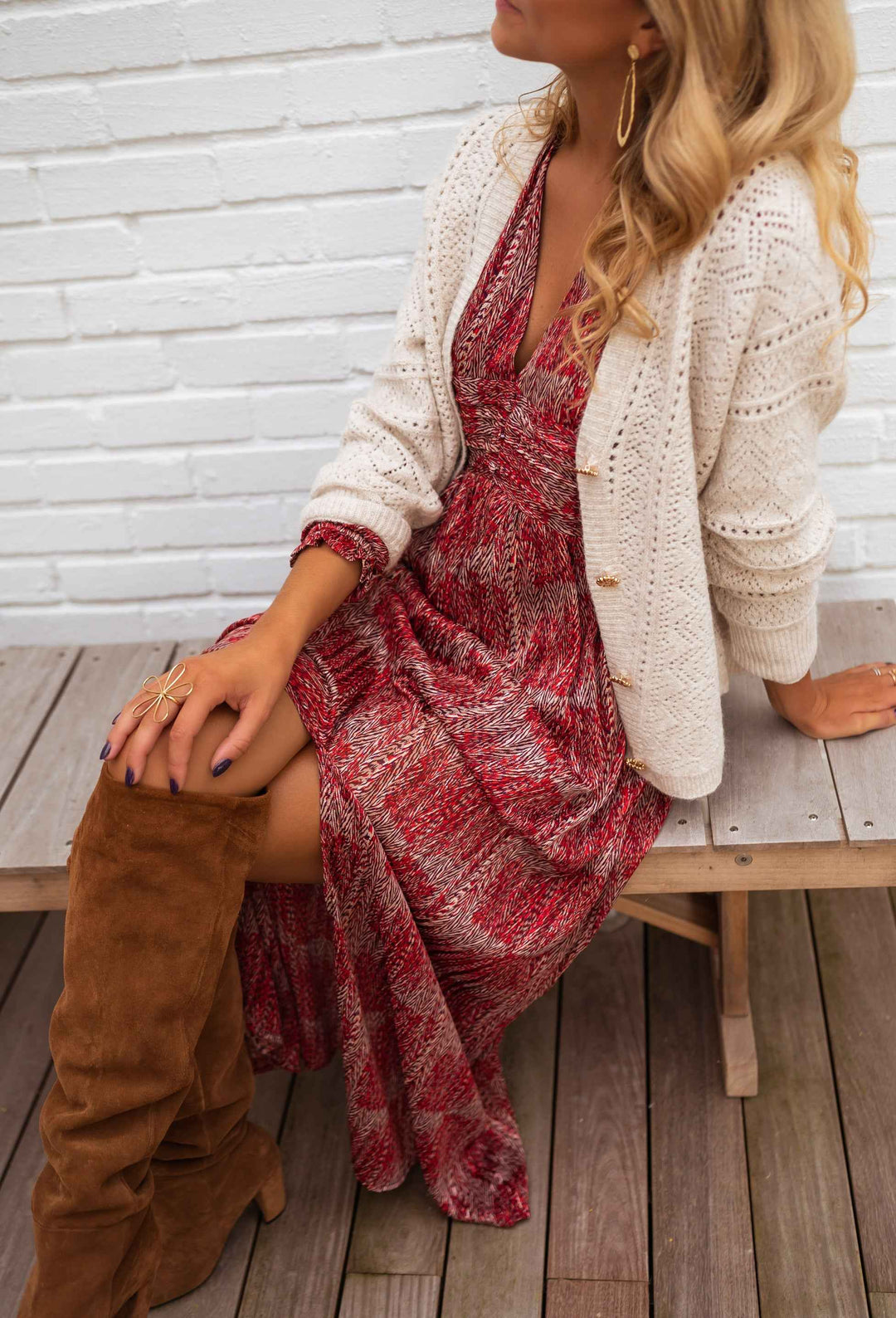 Drune | Ava Damen Lange Strickjacke Stylisches Weißes Strick-Layering-Stück