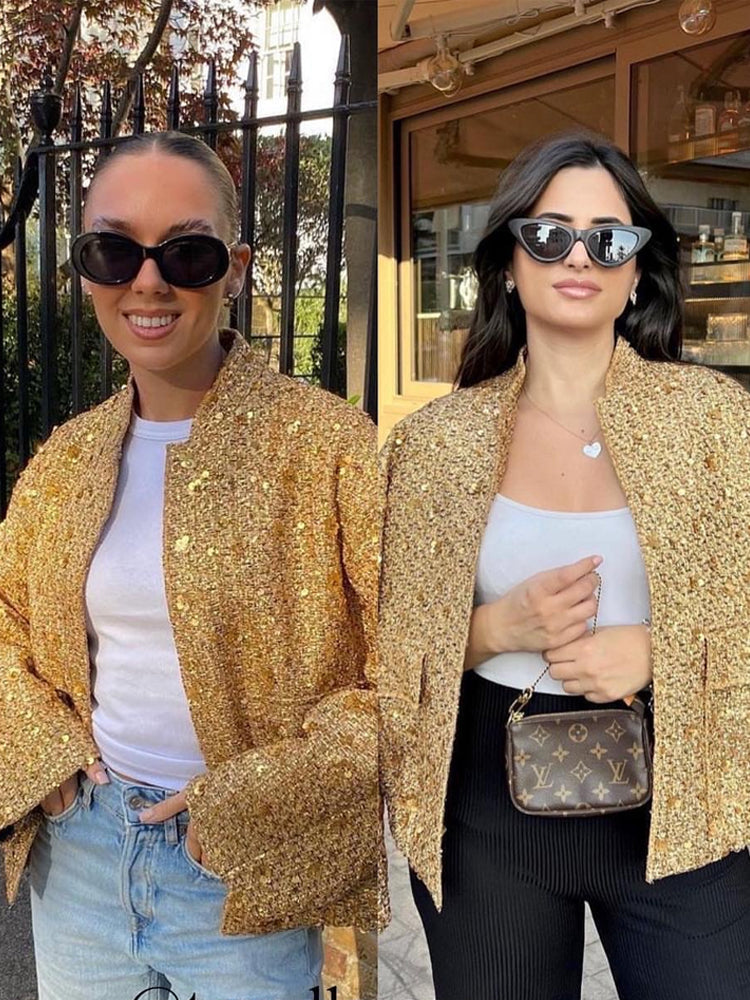 Drune | Freizeit Bomberjacke mit goldenen Pailletten