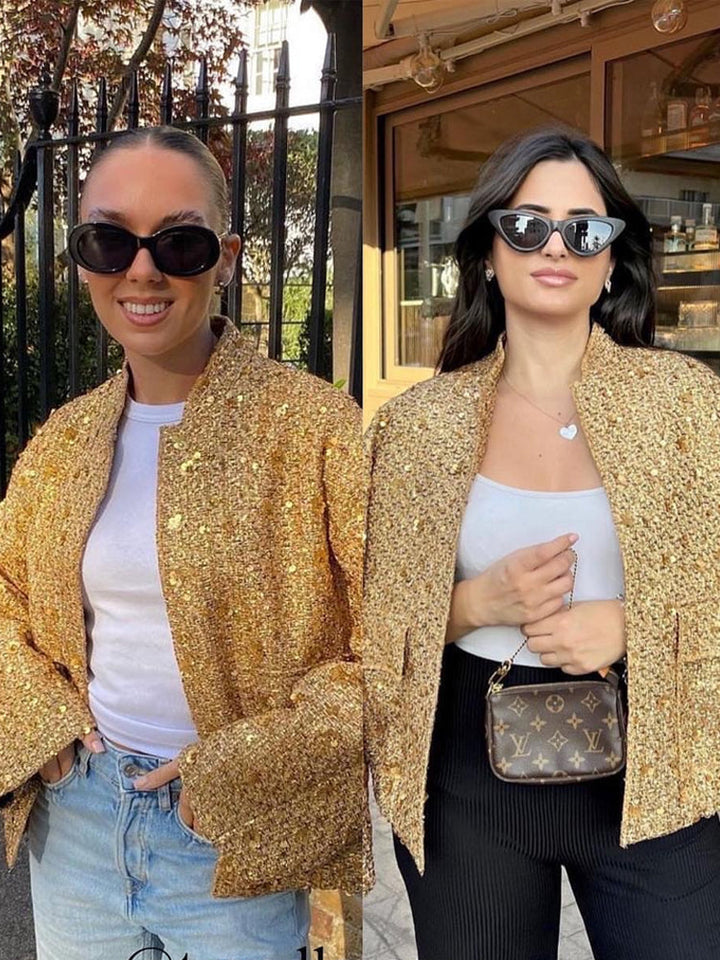 Drune | Freizeit Bomberjacke mit goldenen Pailletten