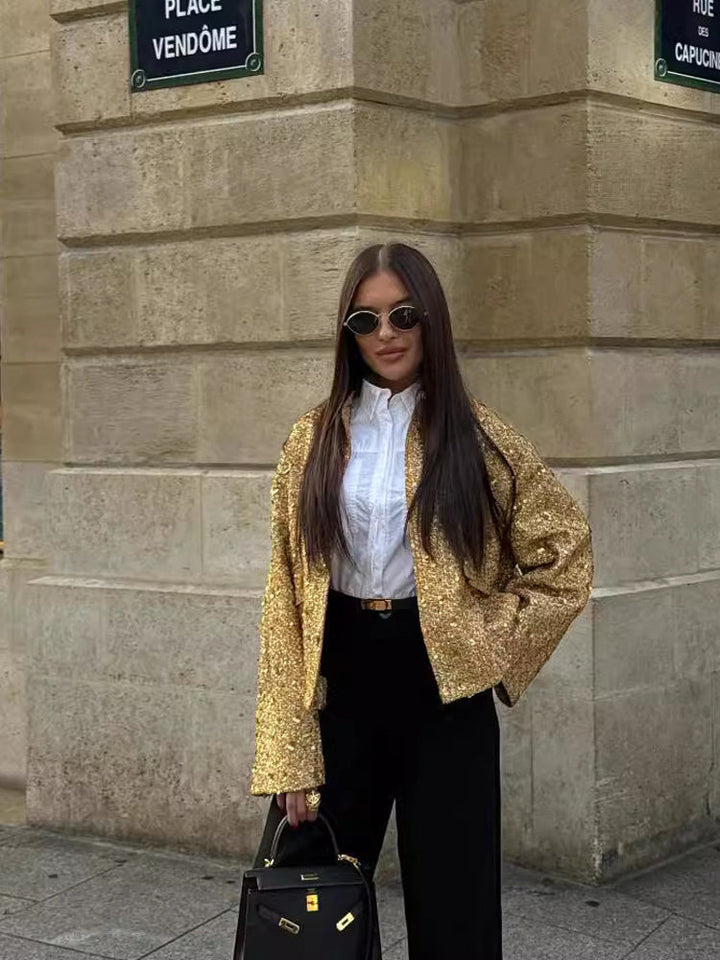 Drune | Freizeit Bomberjacke mit goldenen Pailletten