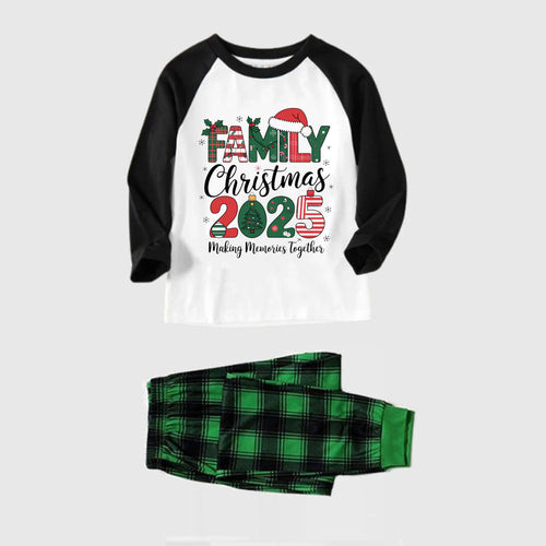 Drune | Schwarzes Raglan-Oberteil grünes karierte Weihnachts-Pyjama-Set mit Feiertagsbeschriftung