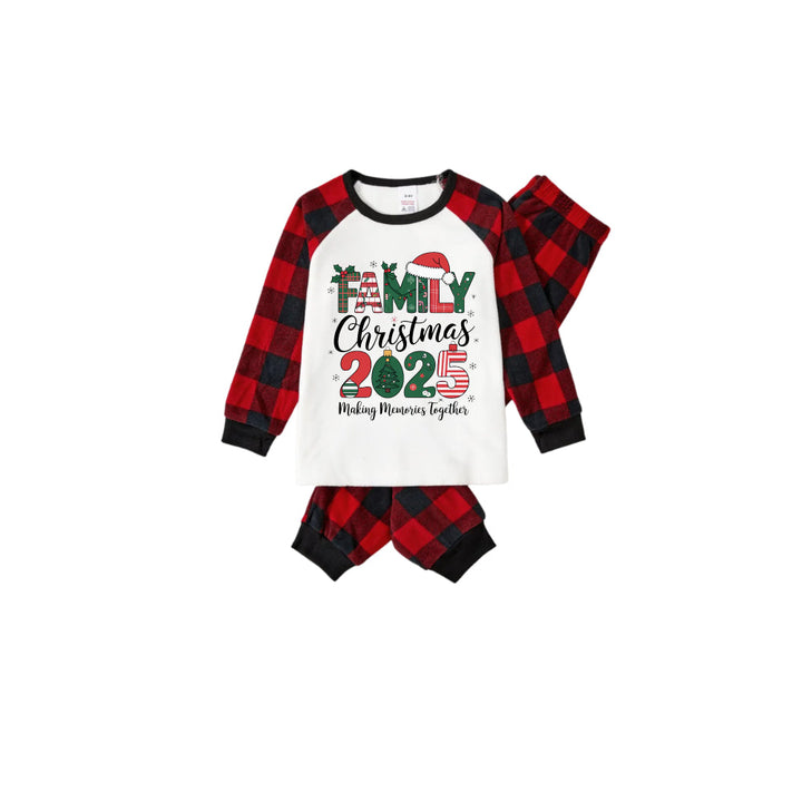 Drune | Rote und schwarze karierte Weihnachts-Pyjama-Set mit Familien-Weihnachten 2025 Textdruck