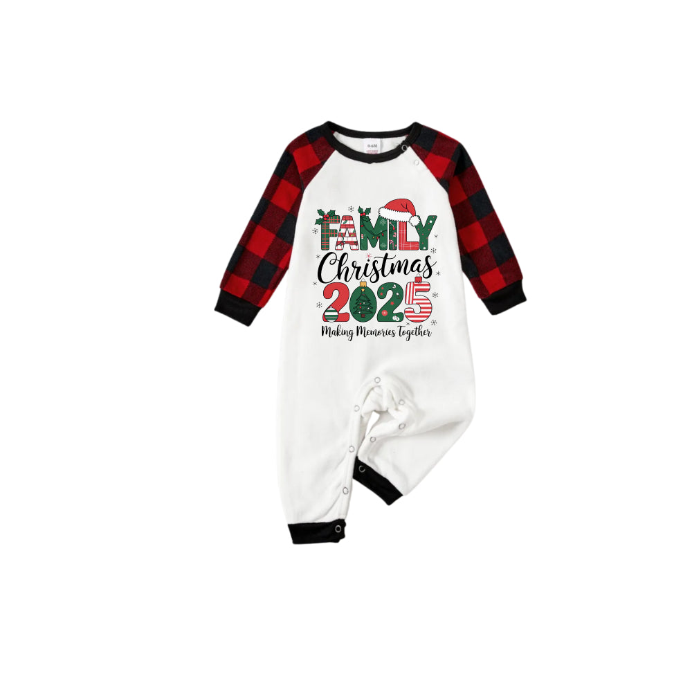 Drune | Rote und schwarze karierte Weihnachts-Pyjama-Set mit Familien-Weihnachten 2025 Textdruck