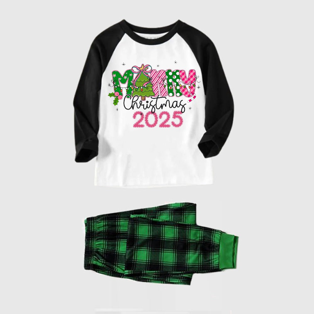 Drune | Schwarzes Raglan-Oberteil Grünes Karodess Weihnachts-Pyjama-Set Mit Frohe Weihnachten 2025 Urlaubstext