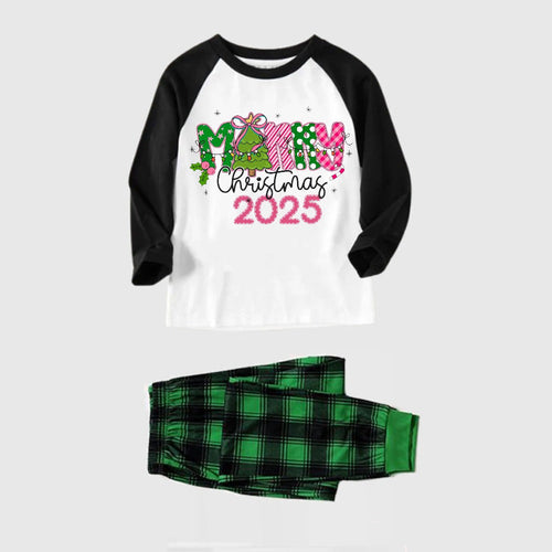 Drune | Schwarzes Raglan-Oberteil Grünes Karodess Weihnachts-Pyjama-Set Mit Frohe Weihnachten 2025 Urlaubstext