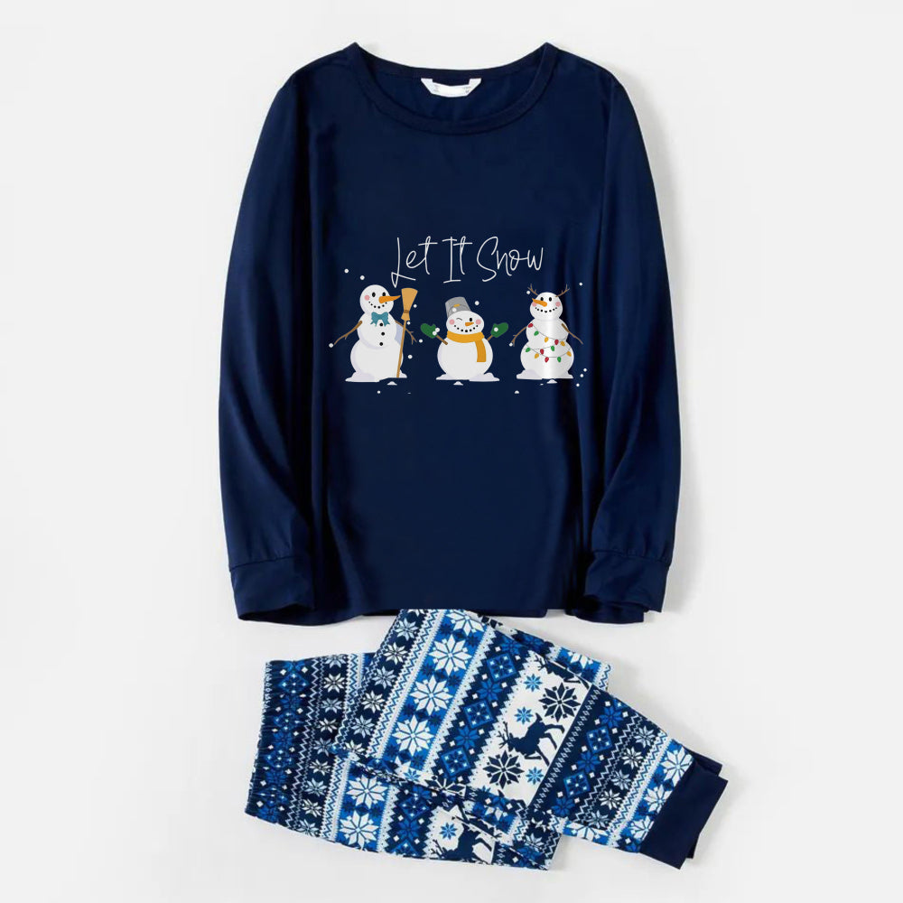 Drune | Fröhliche blaue Weihnachts-Pyjama-Set mit Schneemann und Cheer-Textdrucken