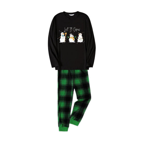 Drune | Weihnachtsfamilien-Pyjamas im Partnerlook - Schwarzes Oberteil und grüne Karohosen-Set mit Schneemann und 