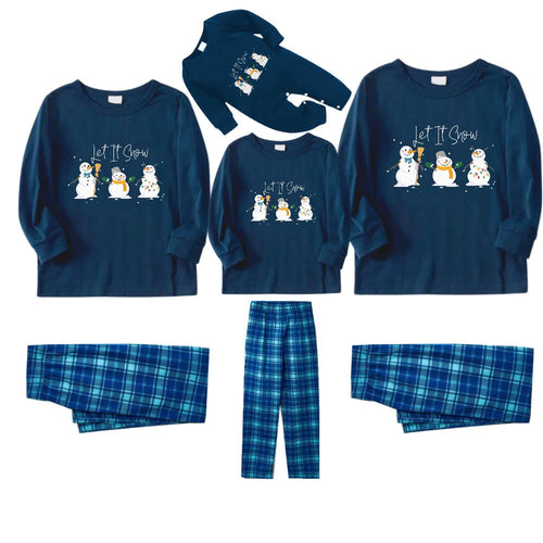 Drune | Weihnachtsfamilien passende Schlafanzüge - Marineblau & Himmelblau karierte Pjs Set mit 