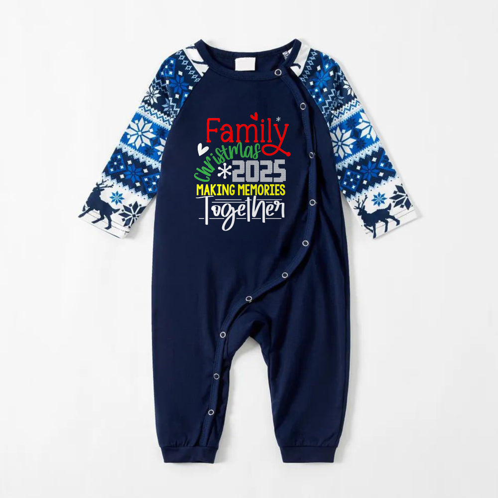 Drune | Fröhliche Blaue Weihnachts-Pyjama-Set mit Weihnachtsfreude-Textdrucken