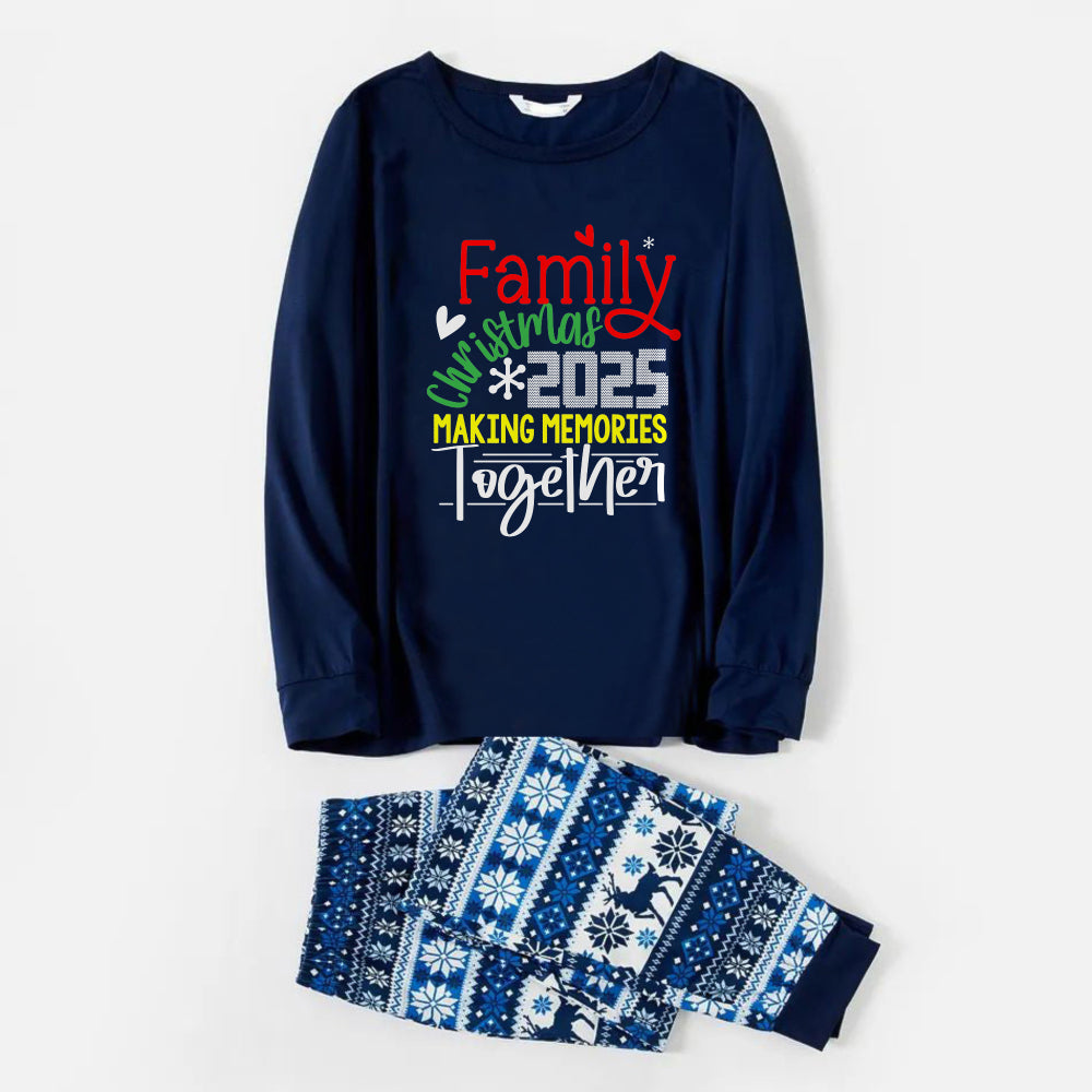 Drune | Fröhliche Blaue Weihnachts-Pyjama-Set mit Weihnachtsfreude-Textdrucken