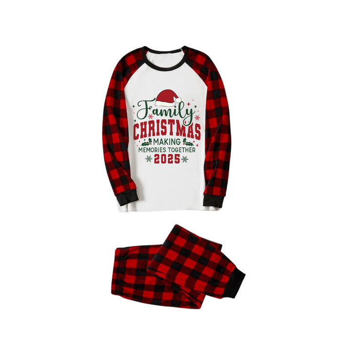 Drune | Roter und schwarzer karierter Weihnachts-Pyjama-Set mit Santa-Hut und Weihnachts-Slogan-Druck