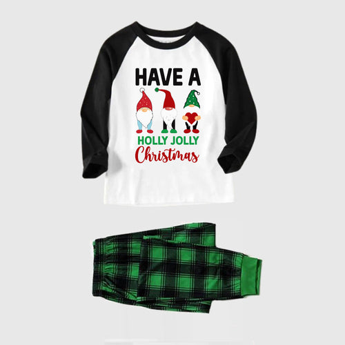 Drune | Schwarzes Raglan-Top Grüner Karierter Weihnachts-Pyjama-Set Mit Süßem Gnom Und Feiertagsbeschriftung