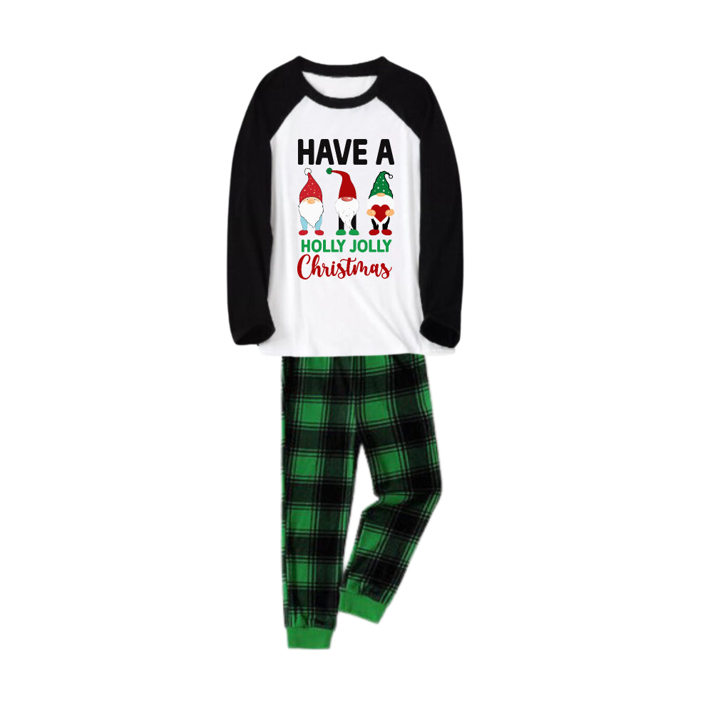 Drune | Schwarzes Raglan-Top Grüner Karierter Weihnachts-Pyjama-Set Mit Süßem Gnom Und Feiertagsbeschriftung
