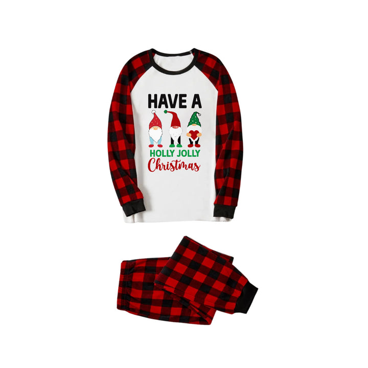 Drune | Rote und schwarze karierte Weihnachts-Pyjama-Set mit Gnomies Familie und "Have A Holly Jolly Christmas" Slogan Druck
