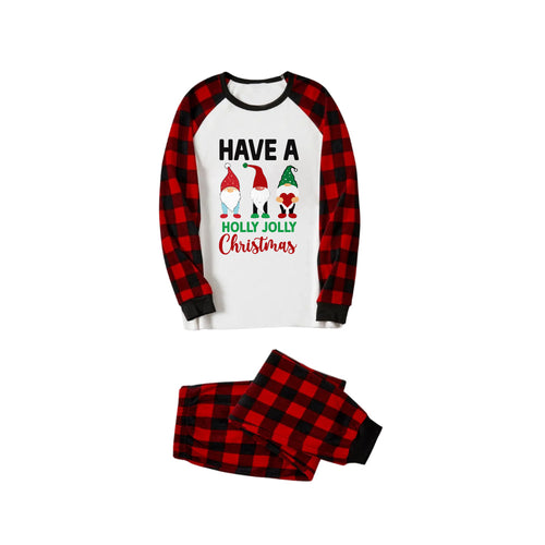 Drune | Rote und schwarze karierte Weihnachts-Pyjama-Set mit Gnomies Familie und 
