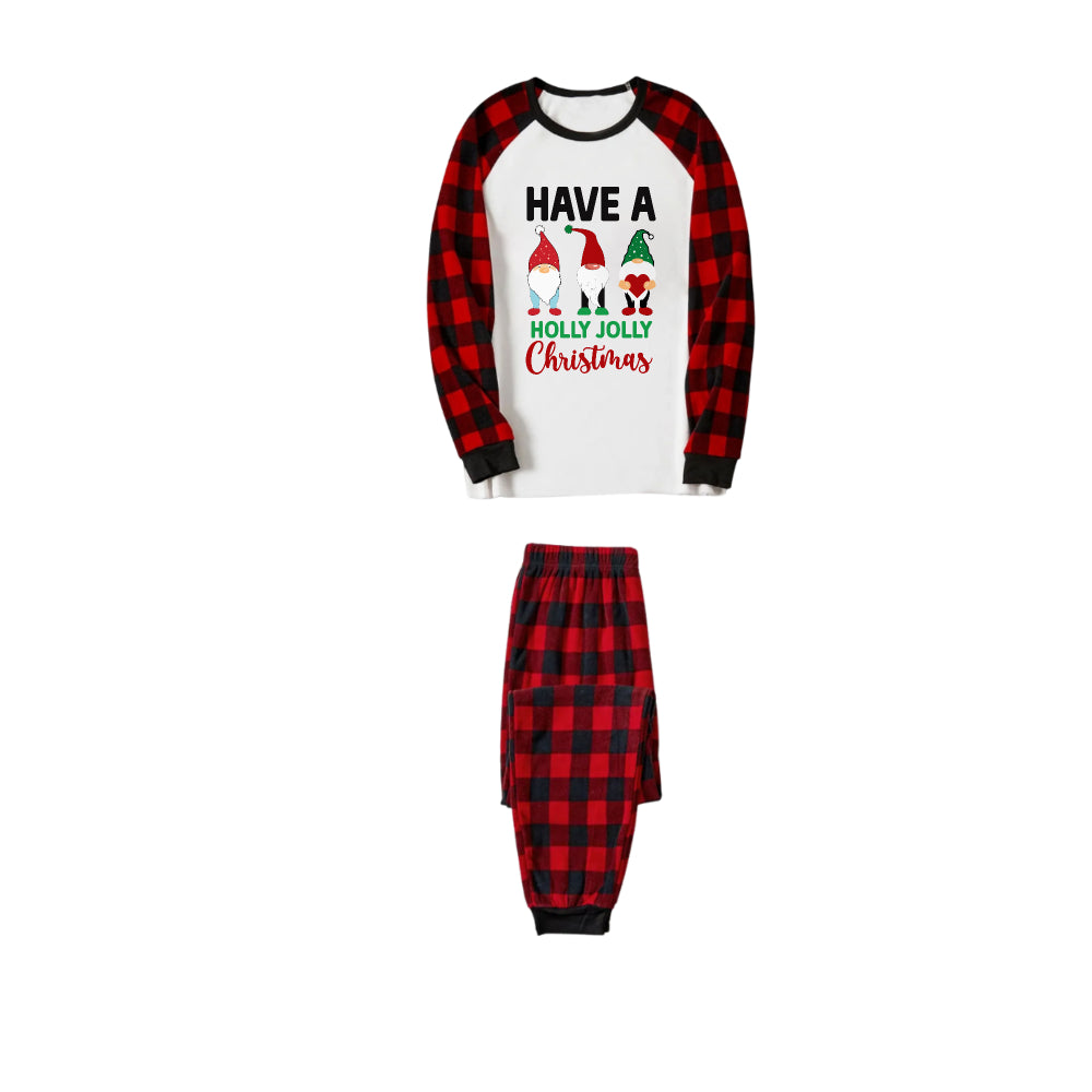 Drune | Rote und schwarze karierte Weihnachts-Pyjama-Set mit Gnomies Familie und "Have A Holly Jolly Christmas" Slogan Druck