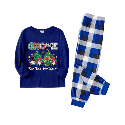Drune | Weihnachtsfamilien passende Schlafanzüge - Marineblau & Weiß kariertes Pjs-Set mit 