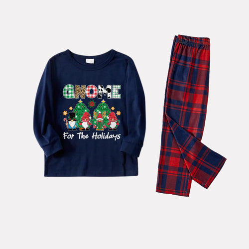 Drune | Weihnachtsfamilien passende Pyjamas - Marineblau & Rotkariertes Pj-Set mit 