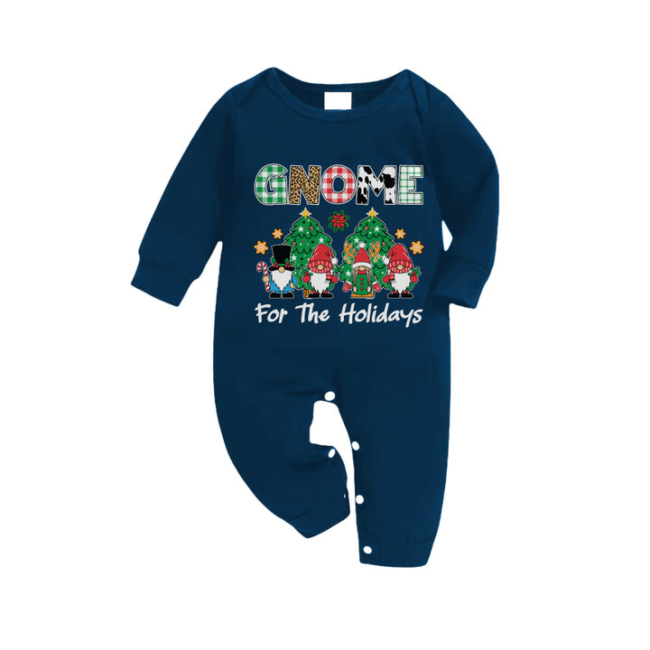 Drune | Weihnachtsfamilien-Pyjama-Set in Marineblau & Himmelblau mit "Gnome For The Holidays" und Gnomies Cartoon-Druck
