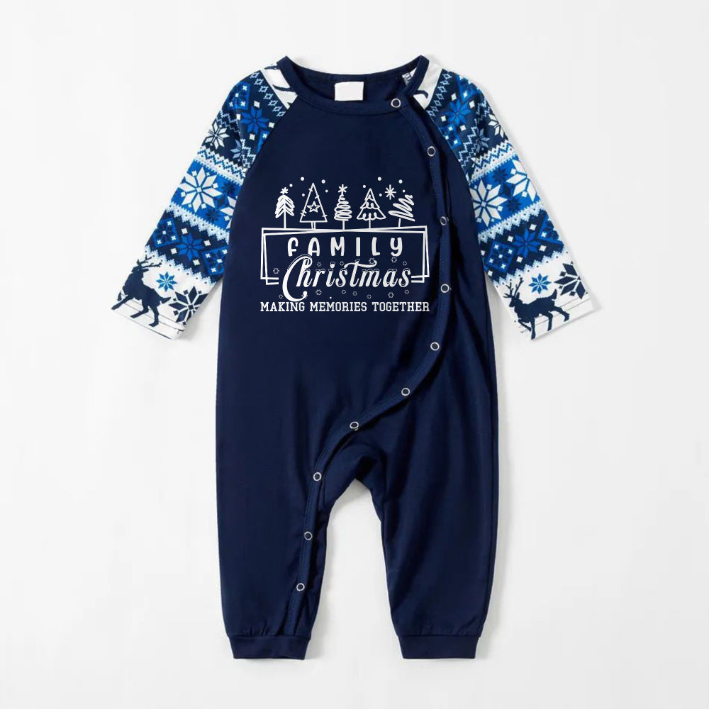 Drune | Fröhliche blaue Weihnachts-Pyjama-Set mit Baum- und Feiertagstext-Design
