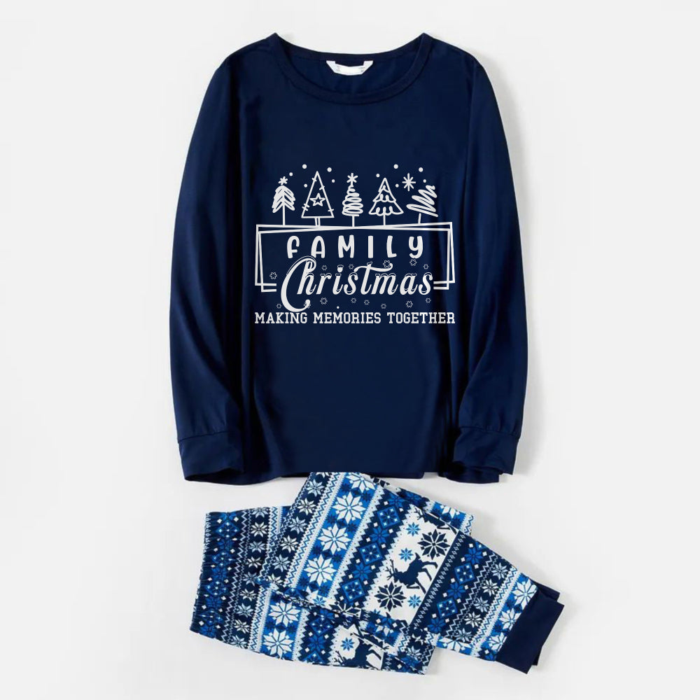 Drune | Fröhliche blaue Weihnachts-Pyjama-Set mit Baum- und Feiertagstext-Design