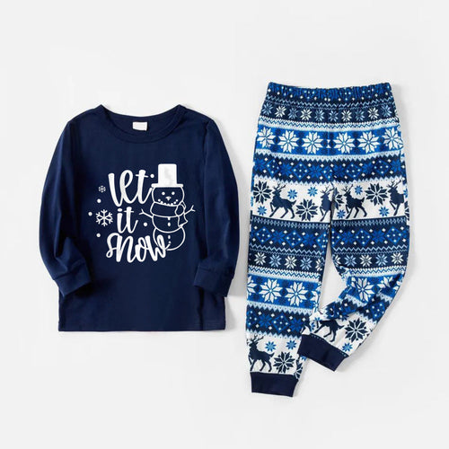 Drune | Fröhliche blaue Weihnachts-Pyjamas mit Schneemann und Slogan-Designs