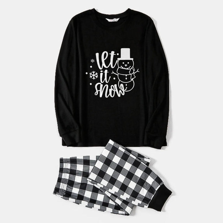 Drune | Schwarz-weißer Karierter Weihnachts-Pyjama-Set Mit "Let It Snow" Schwarz&Weiß Druck