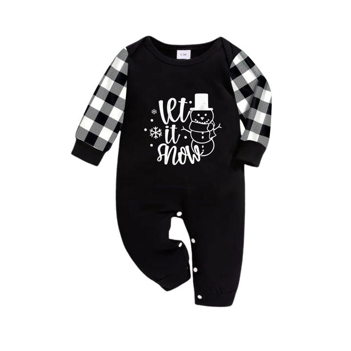 Drune | Schwarz-weißer Karierter Weihnachts-Pyjama-Set Mit "Let It Snow" Schwarz&Weiß Druck