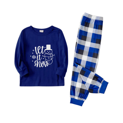 Drune | Weihnachtsfamilien-Pyjamas im Partnerlook - Marineblau & Weiß karierter Pjs-Set mit Schneemann und 