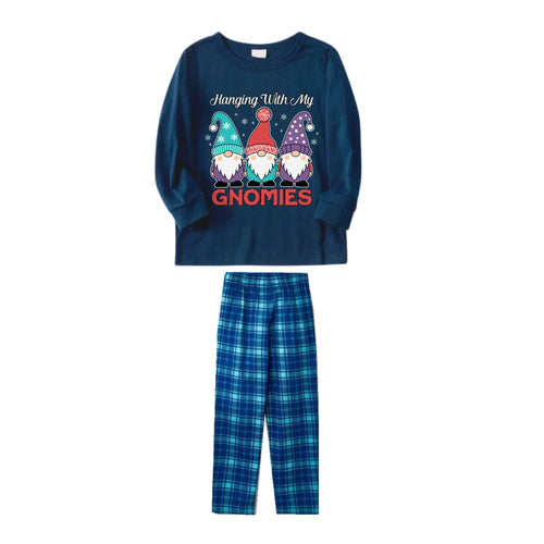 Drune | Weihnachtsfamilien-Matching-Pajamas-Navy & Himmelblau Karierter Pyjama-Set mit 