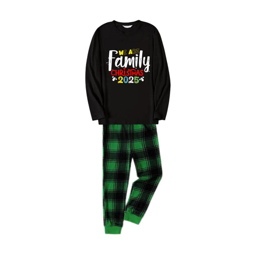 Drune | Weihnachts-Familien-Matching-Pyjamas - Schwarzes Oberteil und grüne karierte Hose Pjs Set mit 