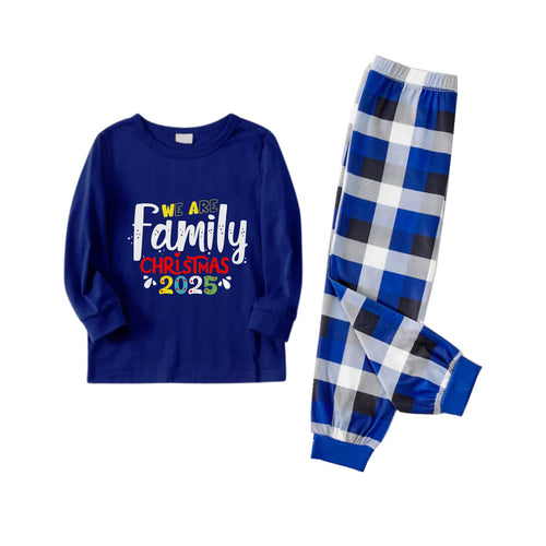 Drune | Weihnachtsfamilien-Pyjamas mit passendem Design - Marine- und Weißkariertes Pj-Set mit 