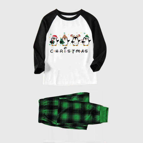 Drune | Schwarzes Raglan-Top Grünes Karomuster Weihnachts-Pyjama-Set Mit Pinguin-Druck