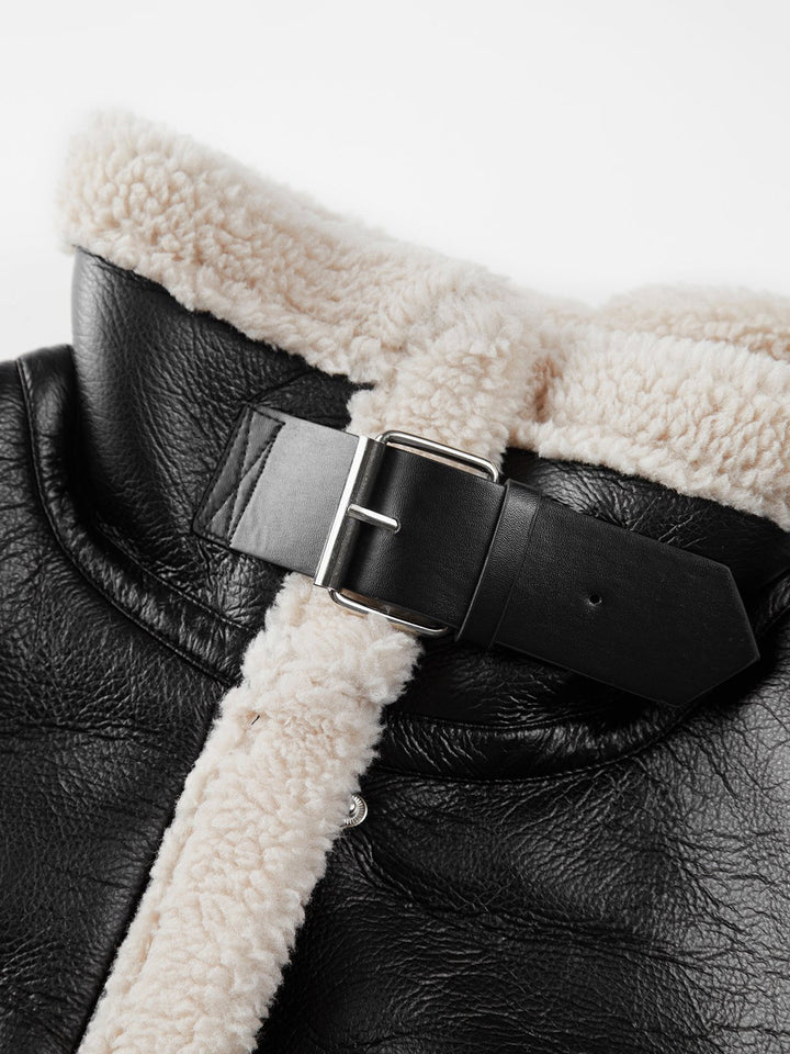 Drune | Leder Fliegerjacke - Schurwolle-Futter Wärme - Schwarz & Weiß Kontrast - Winterstil