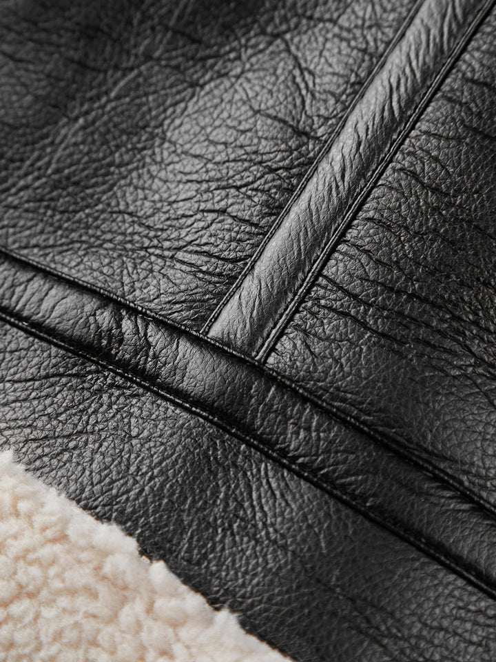 Drune | Leder Fliegerjacke - Schurwolle-Futter Wärme - Schwarz & Weiß Kontrast - Winterstil