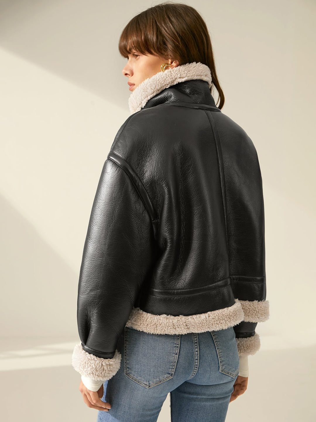 Drune | Leder Fliegerjacke - Schurwolle-Futter Wärme - Schwarz & Weiß Kontrast - Winterstil