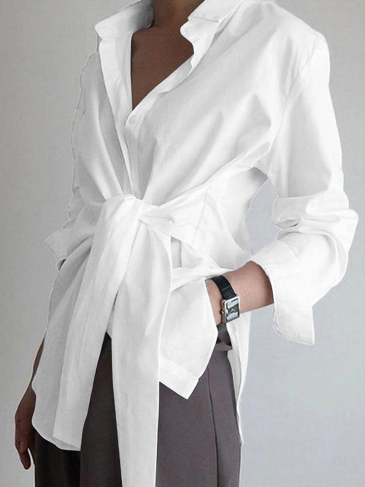 Drune | Hemd mit Bindeband in Der Taille Baumwollmischung Elegant und Zeitlos