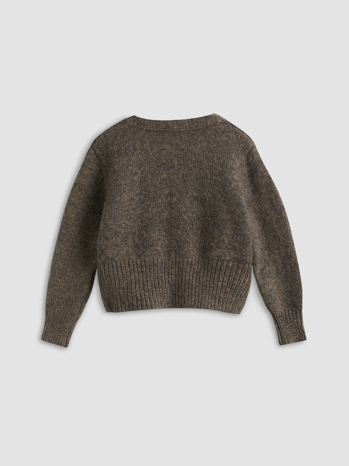 Drune | Cardigan mit Seitlicher Öffnung und Tiefem V-ausschnitt Wollmischung Einfach und Warm