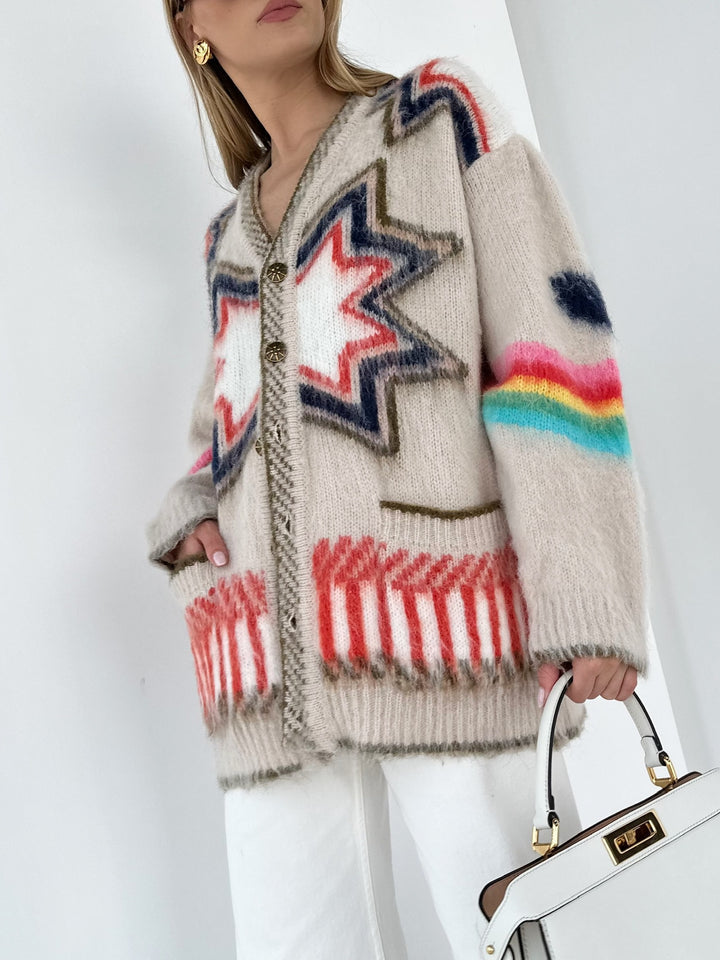 Drune | Cardigan mit Grafischem Muster Mohairmischung Einzigartig und Stilvoll