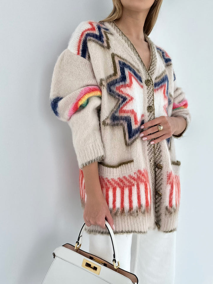 Drune | Cardigan mit Grafischem Muster Mohairmischung Einzigartig und Stilvoll