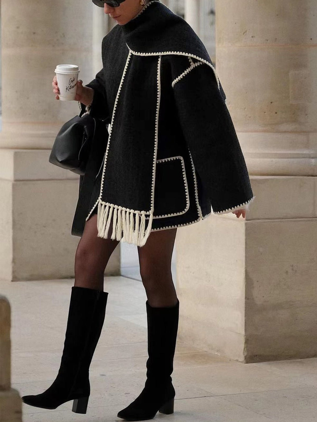 Drune | Blend Cape Mantel - Fransenbesatz - Übergröße - Elegante Statement-Oberbekleidung